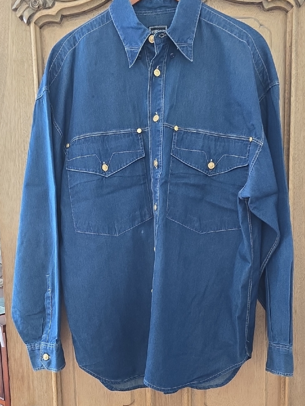 Versace Denim Shirt in Deep Blue with Black Label